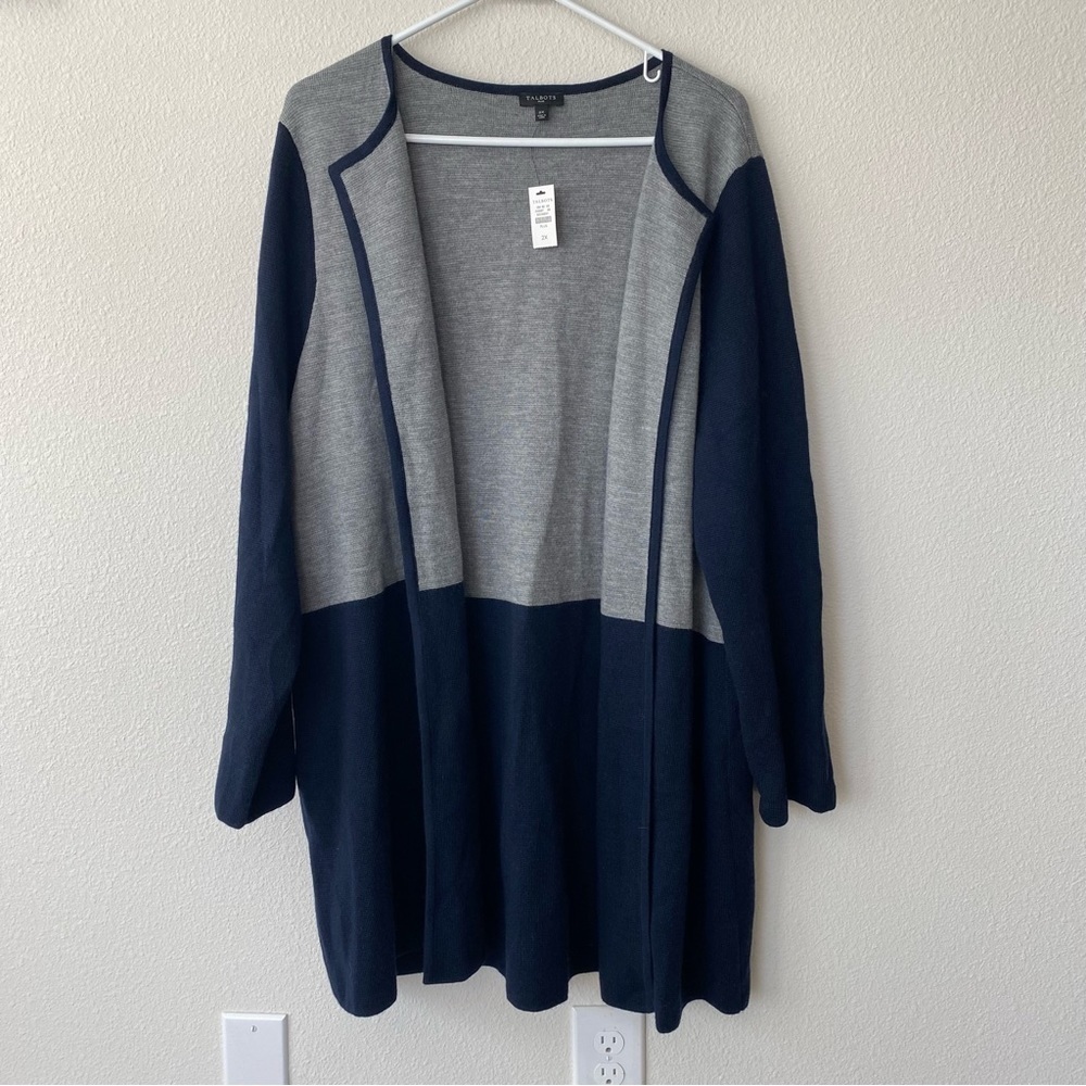 Talbots | Women's Merino Wool Blend Colorblock Longline Cardigan Size 2X NWT